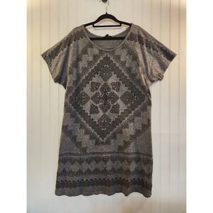 Lucky Brand Gray Medallion Print Knit T-Shirt Dress Short Sleeve Womens Large